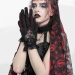 Eva Lady Rosita Lace Black/Red Gothic Gloves