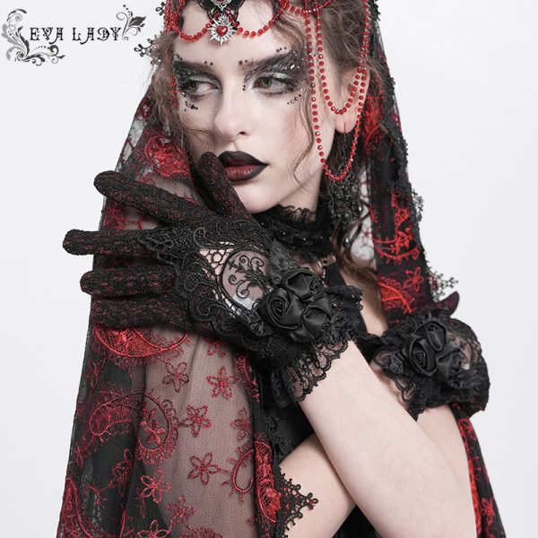 Eva Lady Rosita Lace Black/Red Gothic Gloves