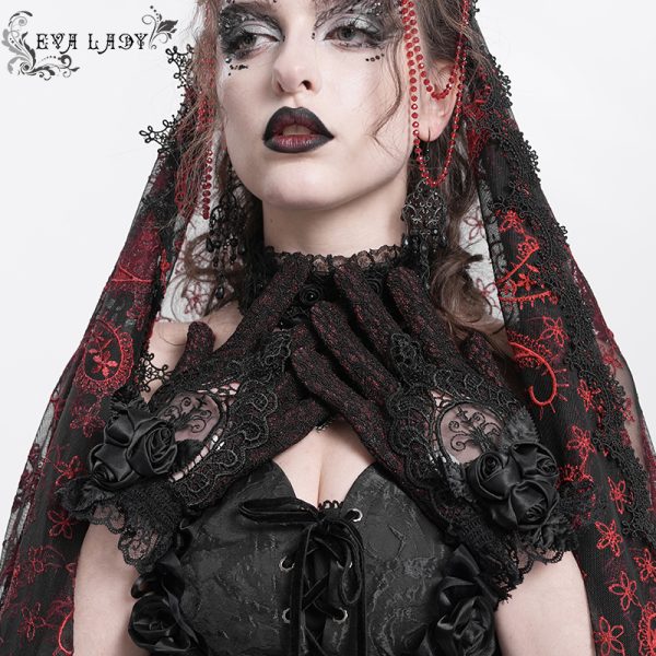 Eva Lady Rosita Lace Black/Red Gothic Gloves
