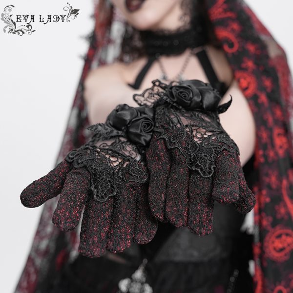 Eva Lady Rosita Lace Black/Red Gothic Gloves