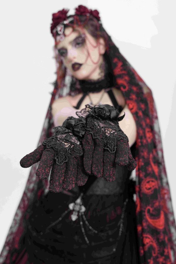 Eva Lady Rosita Lace Black/Red Gothic Gloves