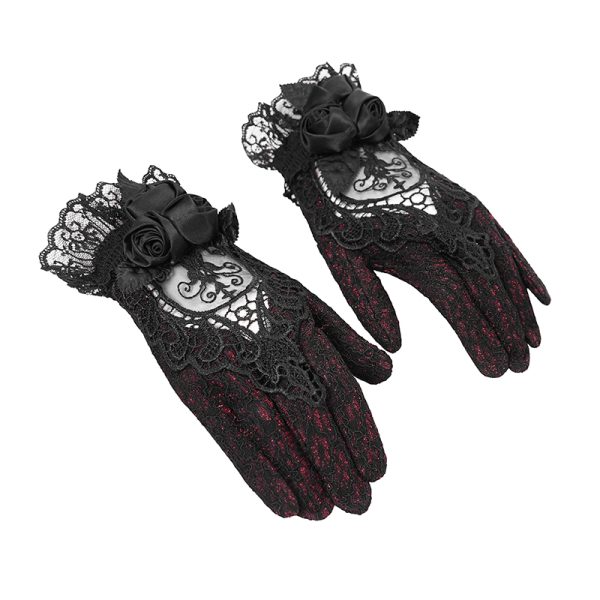 Eva Lady Rosita Lace Black/Red Gothic Gloves