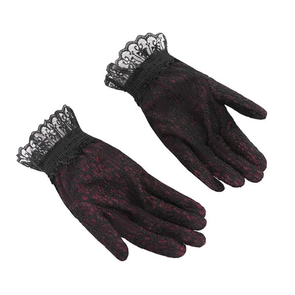 Eva Lady Rosita Lace Black/Red Gothic Gloves