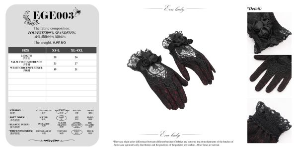 Eva Lady Rosita Lace Black/Red Gothic Gloves