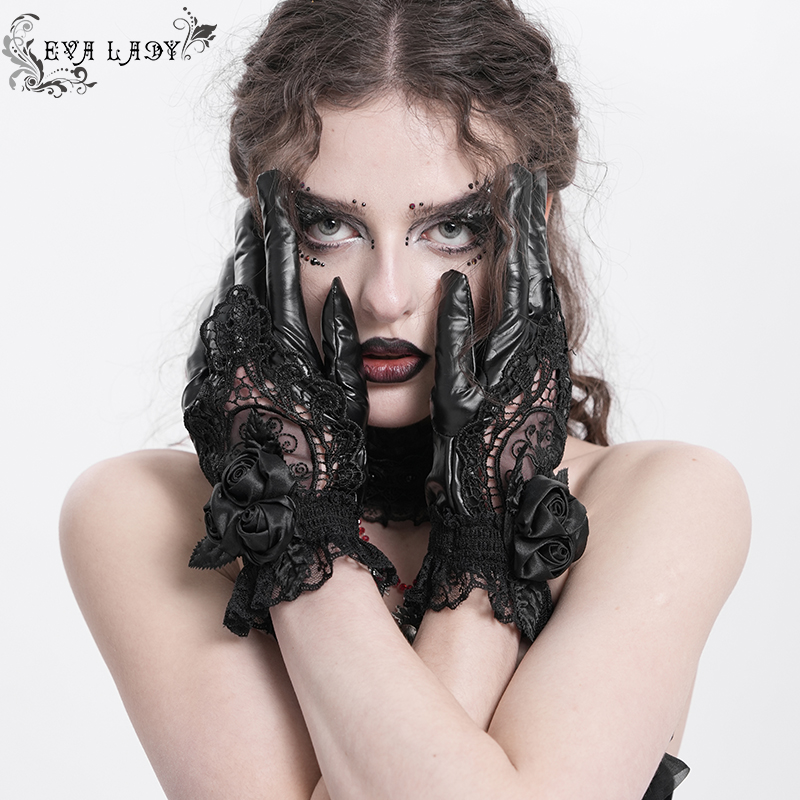 Eva Lady Rosita Lace Black Gothic Gloves