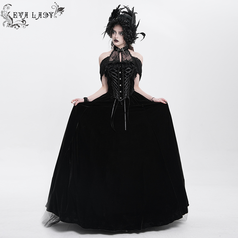Eva Lady Velvet Wraith Off Shoulder Gothic Dress