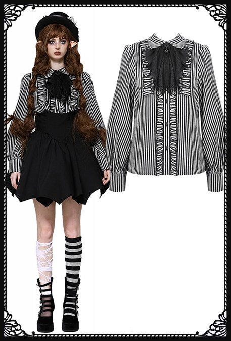 Dark In Love Beetlejuice Ruffle Gothic Lolita Shirt