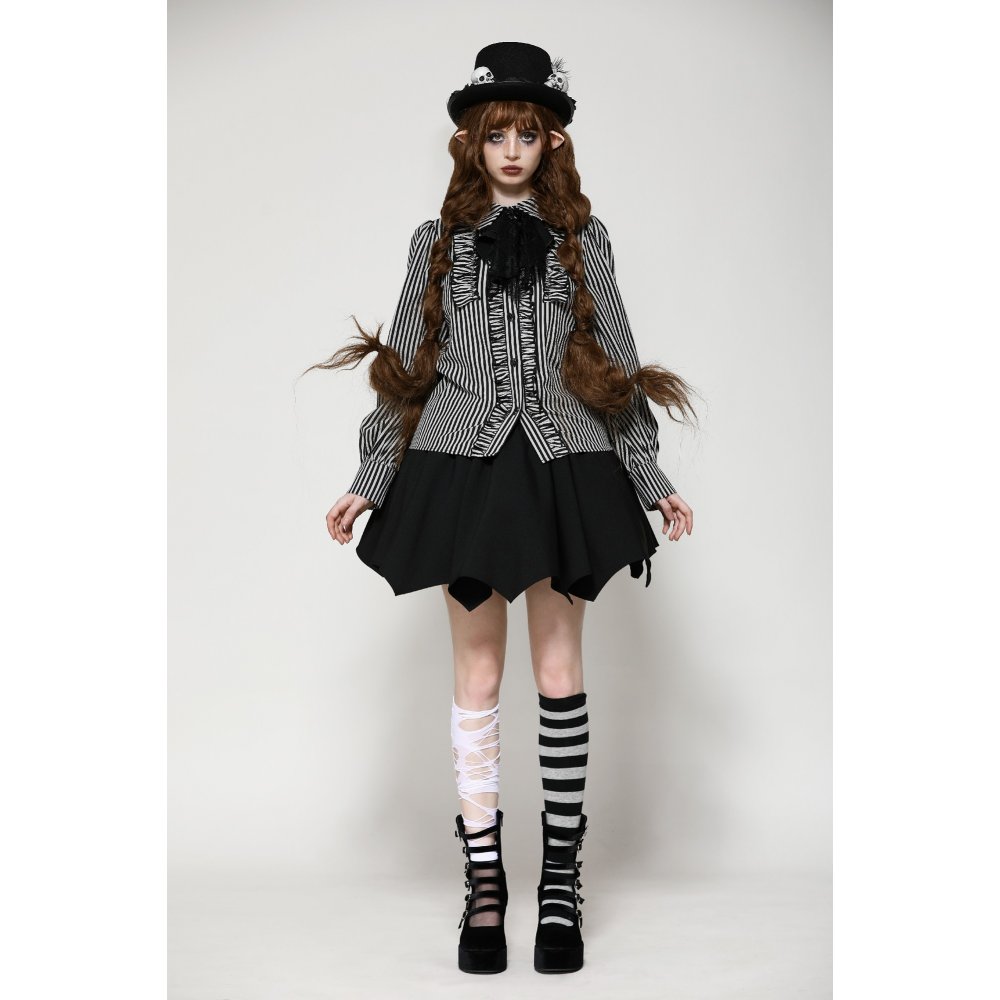 Dark In Love Beetlejuice Ruffle Gothic Lolita Shirt