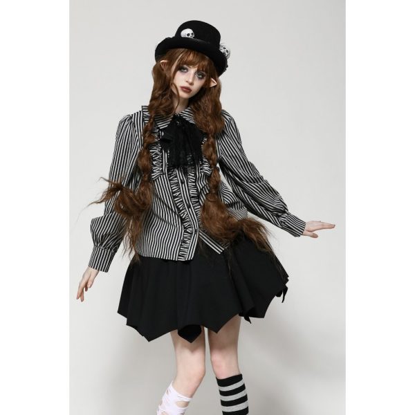 Dark In Love Beetlejuice Ruffle Gothic Lolita Shirt