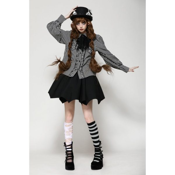 Dark In Love Beetlejuice Ruffle Gothic Lolita Shirt
