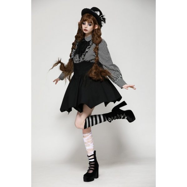 Dark In Love Beetlejuice Ruffle Gothic Lolita Shirt