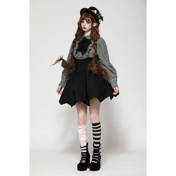 Dark In Love Beetlejuice Ruffle Gothic Lolita Shirt