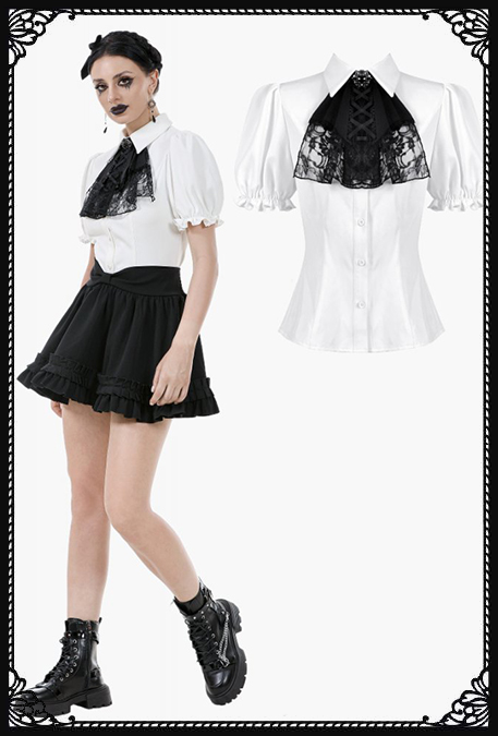 Dark In Love Lydia Gothic Lolita White & Black Ruffle Shirt