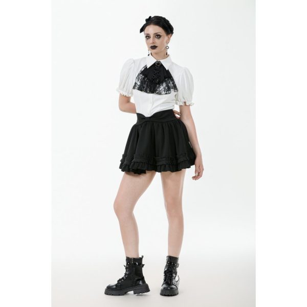 Dark In Love Lydia Gothic Lolita White & Black Ruffle Shirt