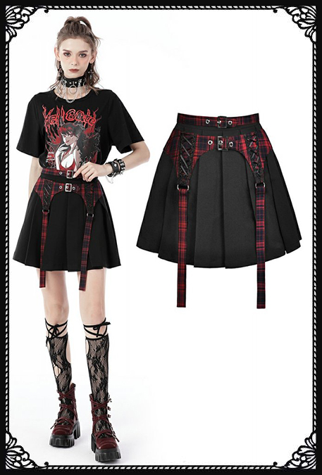 Dark In Love Elysia Red Tartan Gothic Skater Skirt