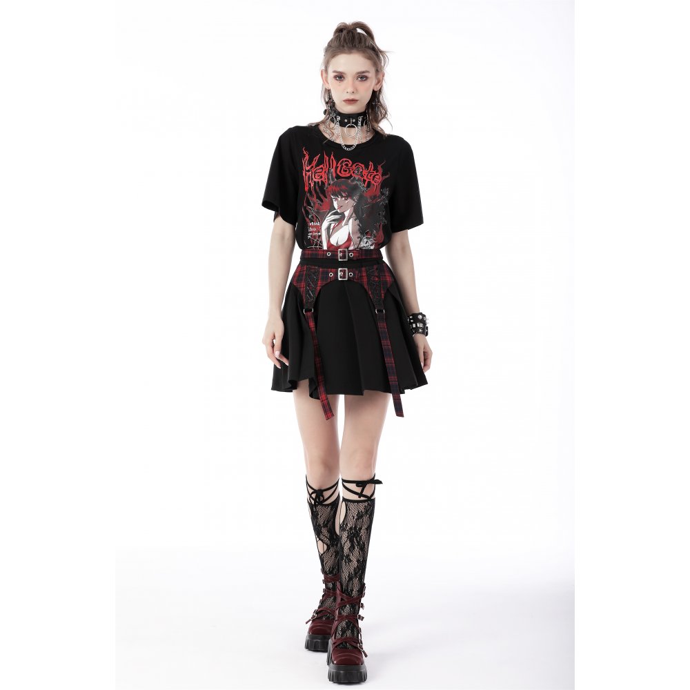 Dark In Love Elysia Red Tartan Gothic Skater Skirt