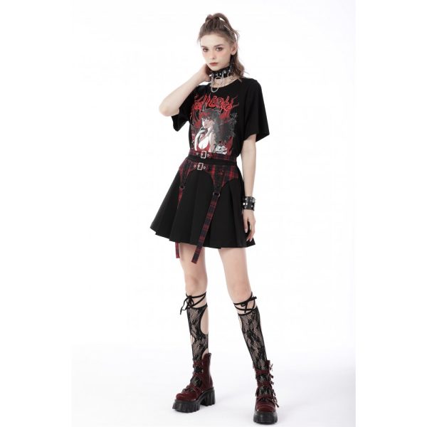 Dark In Love Elysia Red Tartan Gothic Skater Skirt