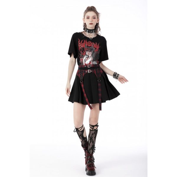 Dark In Love Elysia Red Tartan Gothic Skater Skirt