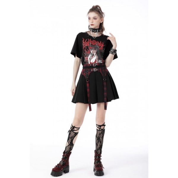 Dark In Love Elysia Red Tartan Gothic Skater Skirt