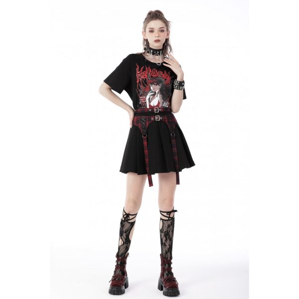 Dark In Love Elysia Red Tartan Gothic Skater Skirt
