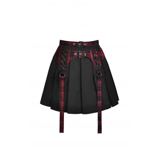 Dark In Love Elysia Red Tartan Gothic Skater Skirt