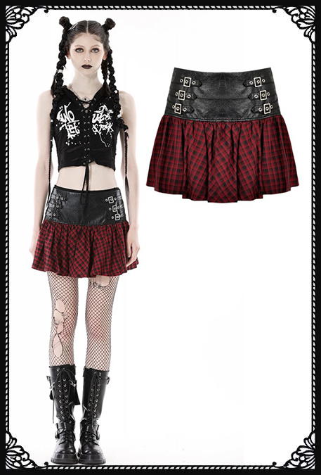 Dark In Love Flame of Chaos Red tartan skirt