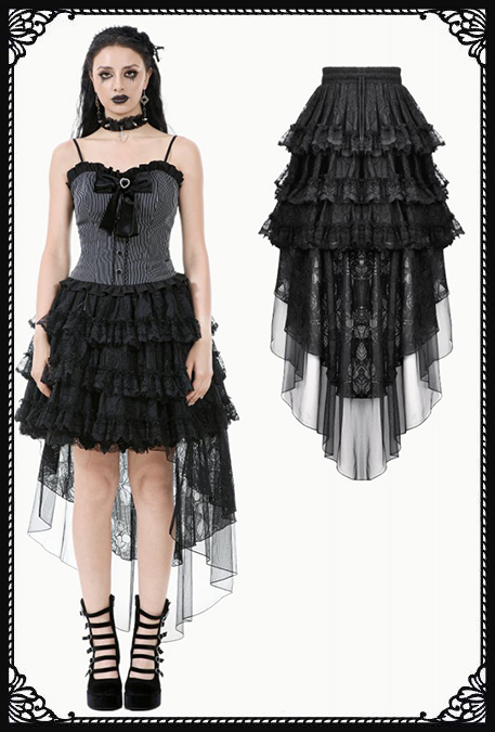 Dark In Love Lace Drape High-Low Gothic Skirt
