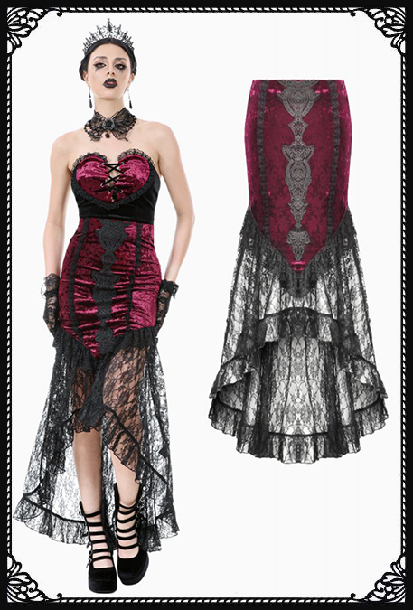 Dark In Love Bloodwine Lover High-Low Gothic Red Skirt