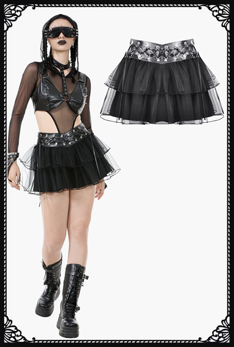 Dark In Love Revenant Gothic Ruffle Faux Leather Detail Skirt