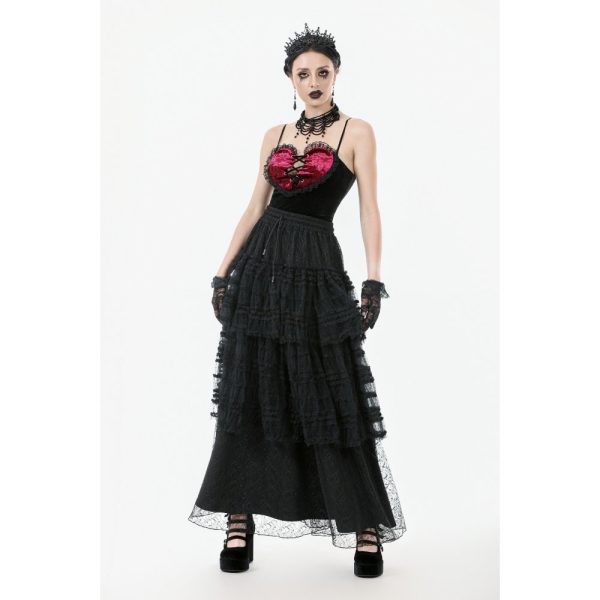 Dark In Love Revenant Gothic Ruffle Faux Leather Detail Skirt