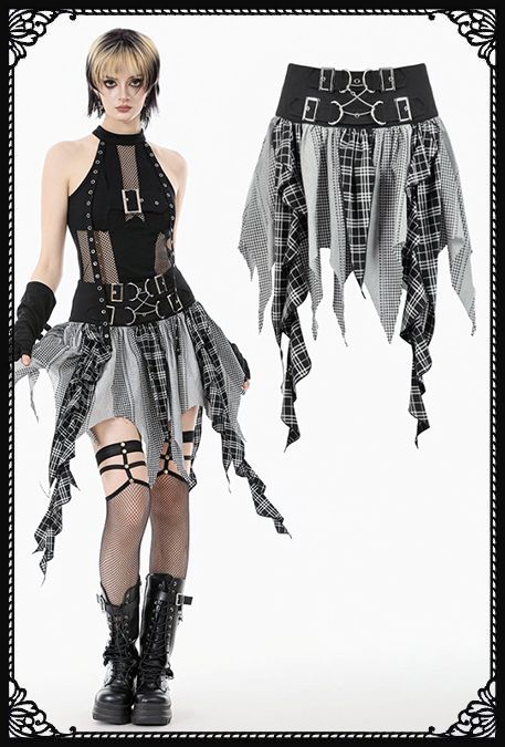 Dark In Love Shadow Shredded Tartan Gothic Skirt