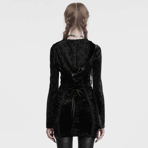 Punk Rave Hexed Velvet Cross Detail Hooded Gothic Dress