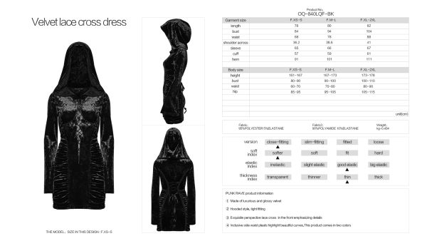 Punk Rave Hexed Velvet Cross Detail Hooded Gothic Dress
