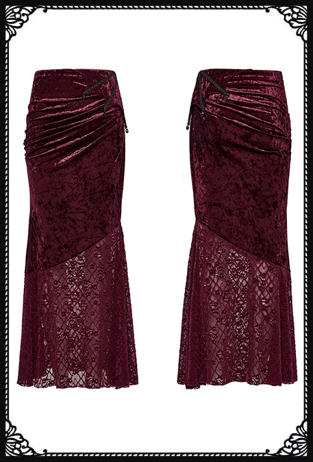Punk Rave Red Velvet ‘n’ Lace Gothic Skirt OQ