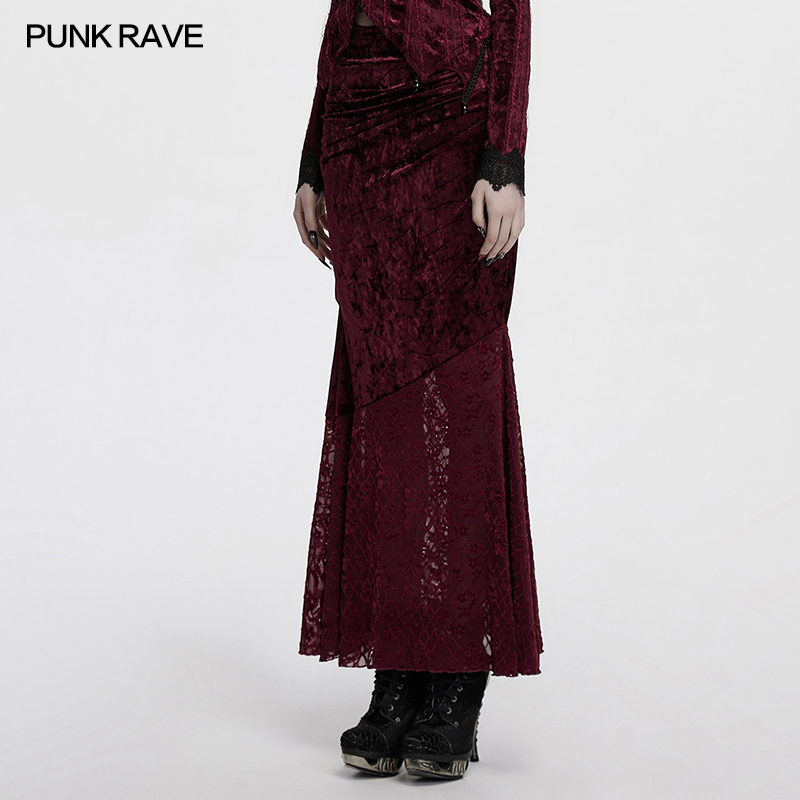 Punk Rave Red Velvet ‘n’ Lace Gothic Skirt OQ