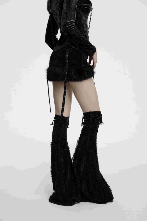 Punk Rave Bratty Gothccore Bratz Fur Skirt With Detachable Leg Warmer