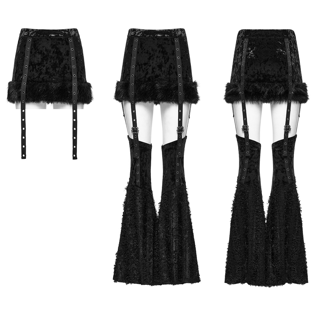 Punk Rave Bratty Gothccore Bratz Fur Skirt With Detachable Leg Warmer