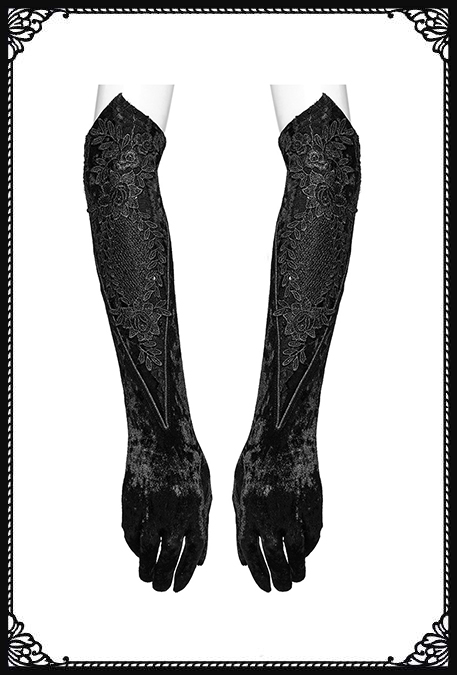 Punk Rave Velvet Rush Embroidered Gothic Gloves