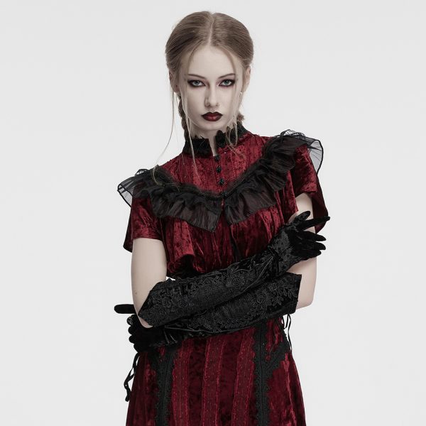 Punk Rave Velvet Rush Embroidered Gothic Gloves