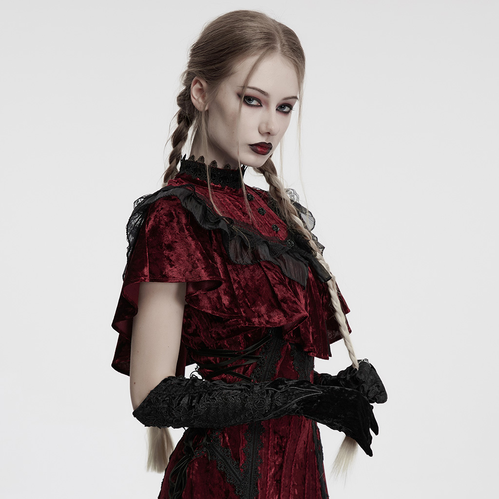 Punk Rave Velvet Rush Embroidered Gothic Gloves