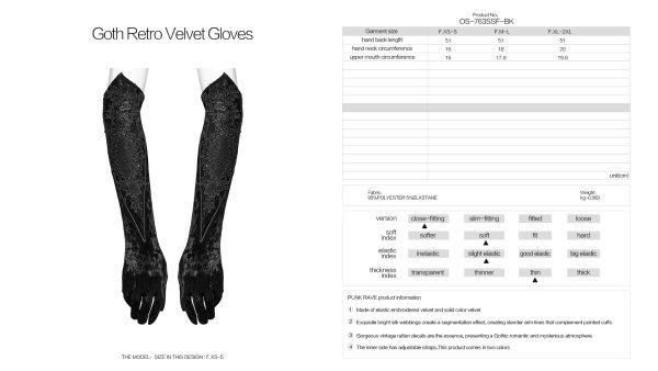 Punk Rave Velvet Rush Embroidered Gothic Gloves
