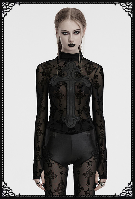 Punk Rave God Don’t Save Me Cross Sheer Gothic Top