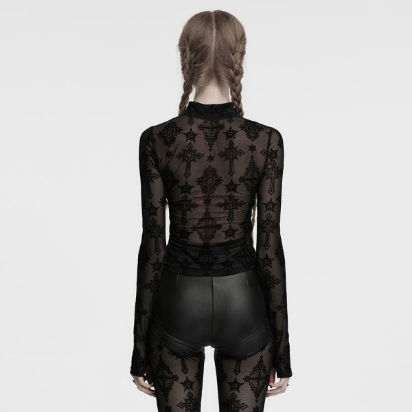 Punk Rave God Don't Save Me Cross Sheer Gothic Top
