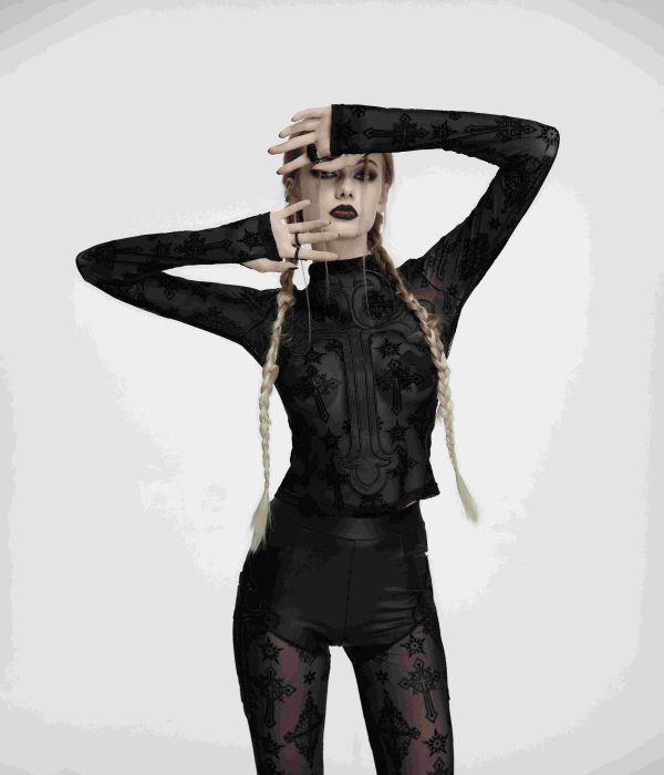 Punk Rave God Don't Save Me Cross Sheer Gothic Top