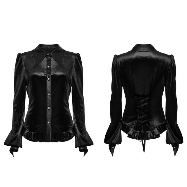 Punk Rave Black Bat Wing Collar Gothic Ombre Shirt