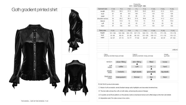 Punk Rave Black Bat Wing Collar Gothic Ombre Shirt