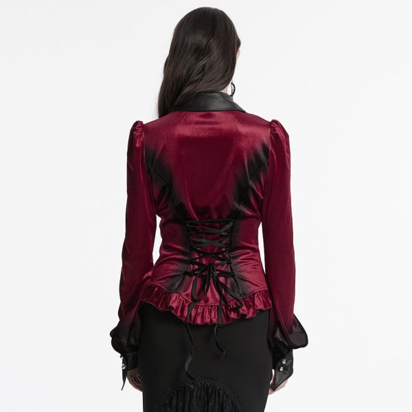Punk Rave Red Bat Wing Collar Gothic Ombre Shirt