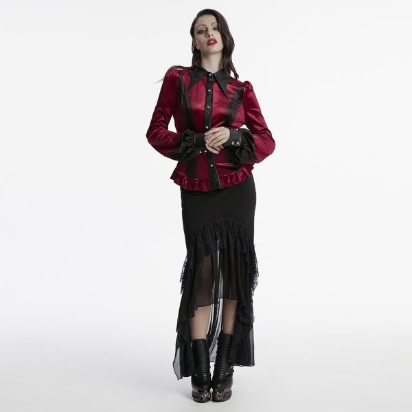 Punk Rave Red Bat Wing Collar Gothic Ombre Shirt