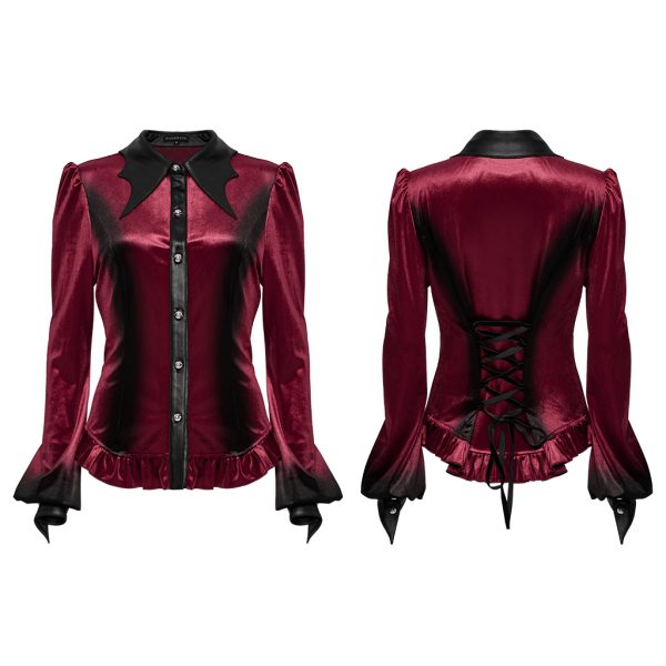 Punk Rave Red Bat Wing Collar Gothic Ombre Shirt