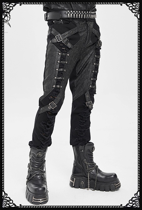Devil Fashion Necro Buckle PU Trousers